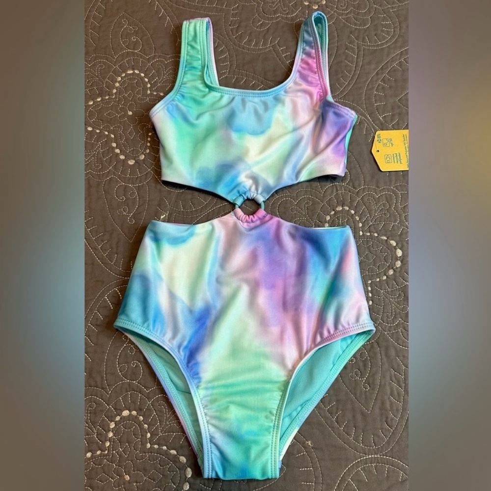 Thereabouts Girls Cloud Wash Tie Dye One Piece Swimsuit NWT Size M 10/12